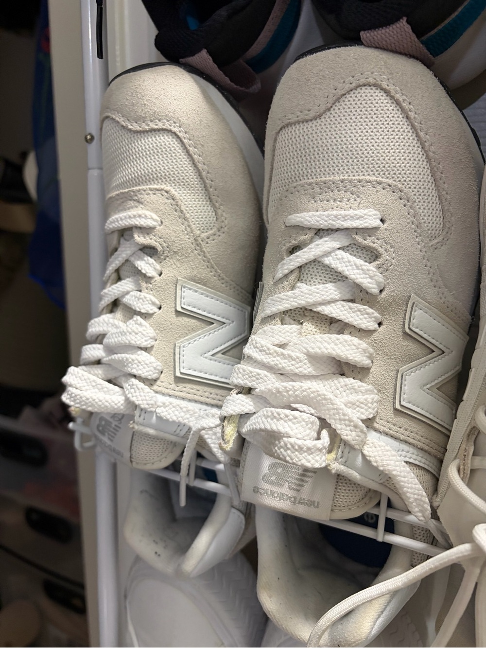 New Balance Women's Cream/White Suede & Mesh Sneakers